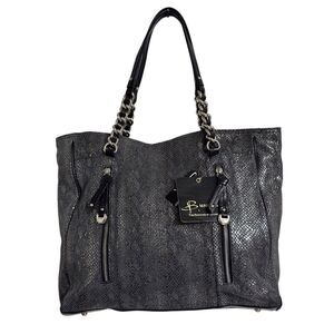 B Makowsky Metallic Leather Shoulder Bag Snakeskin Zip Chain Detail New